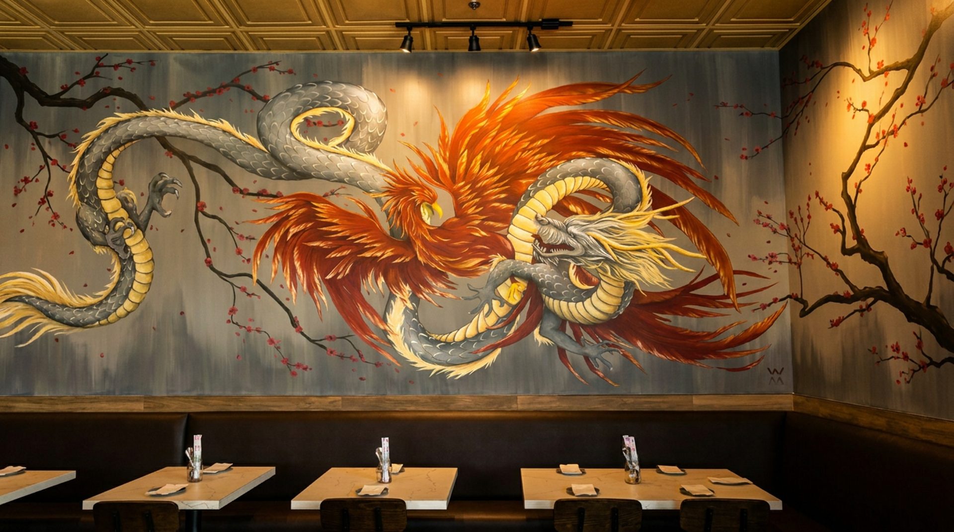 The dragon-and-phoenix mural