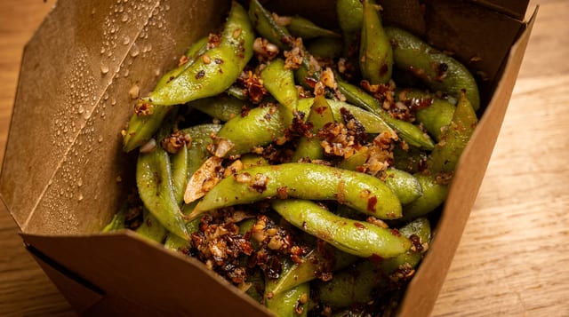 Spicy Garlic Edamame.
